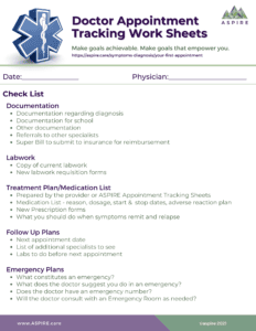 ASPIRE PANS PANDAS Appointment Tracking Forms CHECKLIST