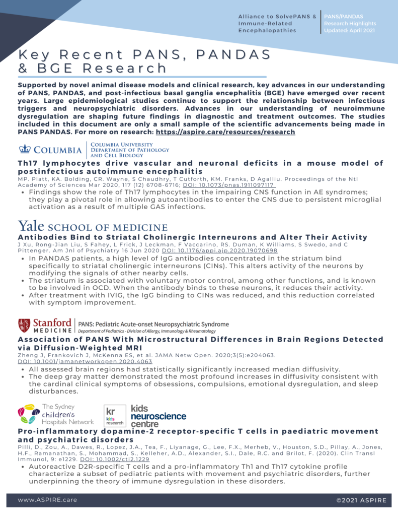 PANS Key recent research 1