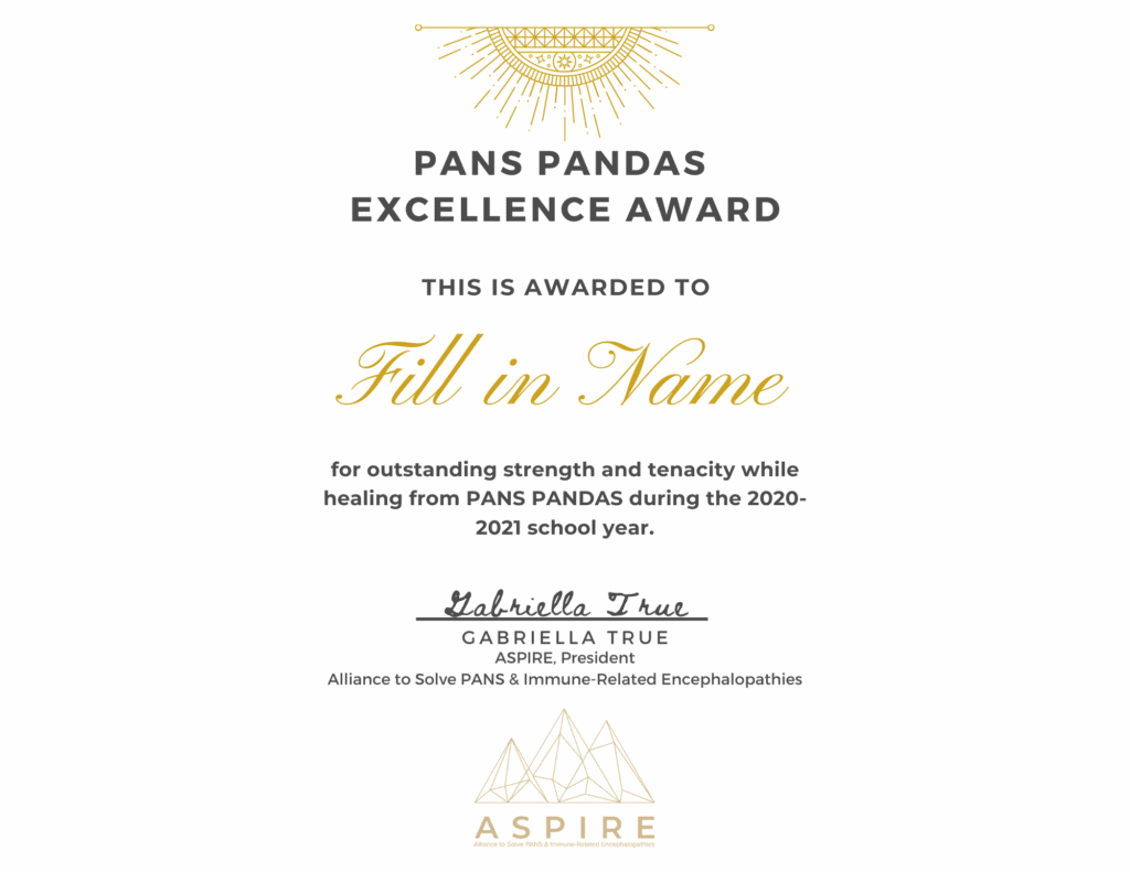 PANS PANDAS Excellence Award aspire f