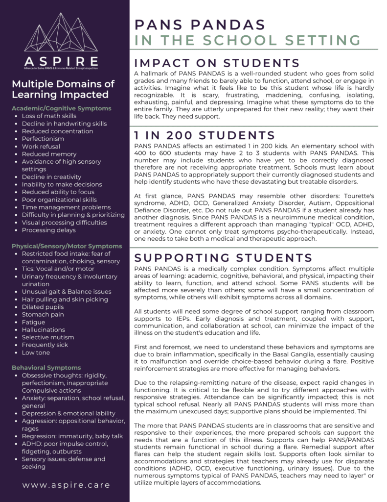 PANS in the School Setting Handout (2 of 2page)