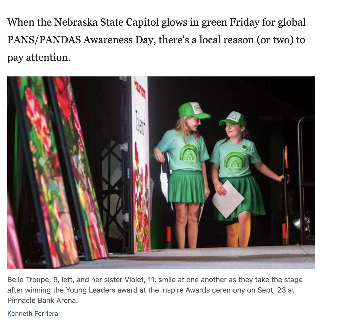 Nebraska's State Capitol will shine green on Friday, October 9, for PANS/PANDAS Awareness Day!